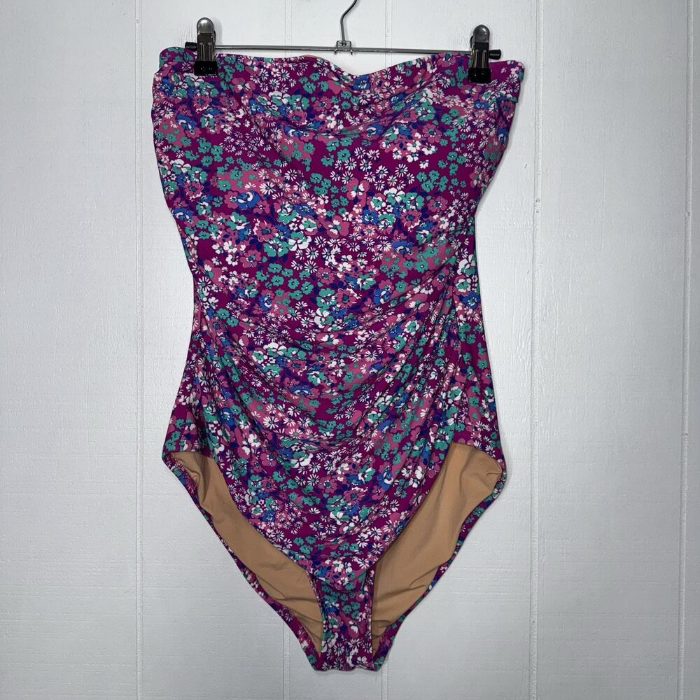 J.Crew Women’s Gemma Ruched Bandeau One Piece Swimsuit Pink Floral Size L